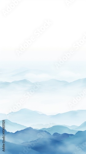 Sky Blue tones watercolor mountain range on white background with copy space display products blank copyspace for design text photo website web banner 