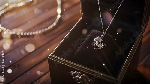 Delicate Necklace with Intricate Pendant in Elegant Jewelry Box © jumaidilfadil