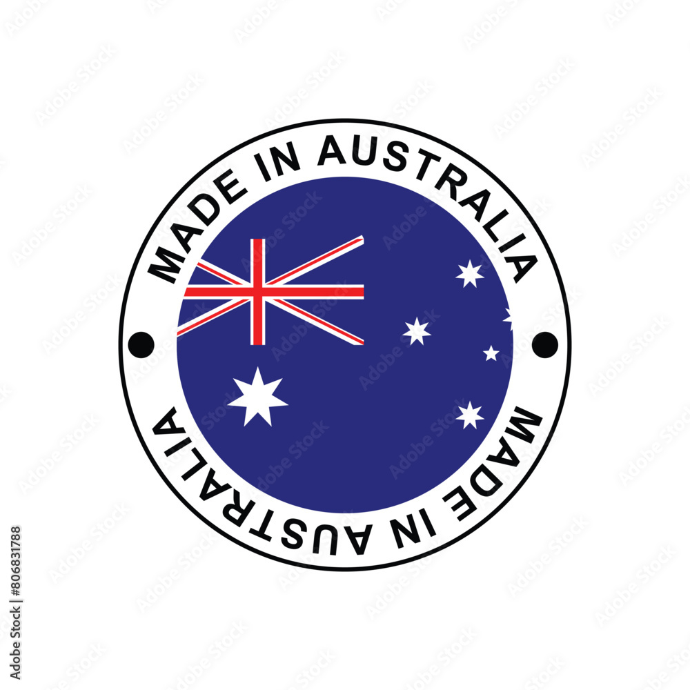 Made in Australia Stamp in circle with flag Vector template on white background Made in Australia Stamp in circle with flag Vector template on white background