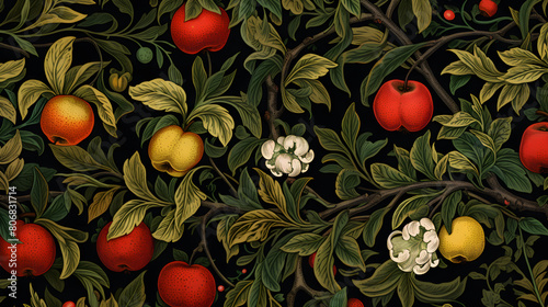 Digital apples and apple flowers print pattern abstract graphic poster background