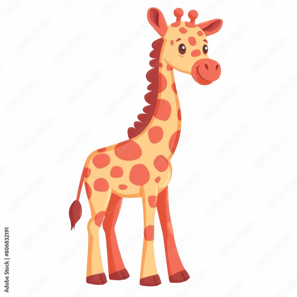 Obraz premium A giraffe against a white backdrop, sporting a brown, spotty pattern on its head and neck