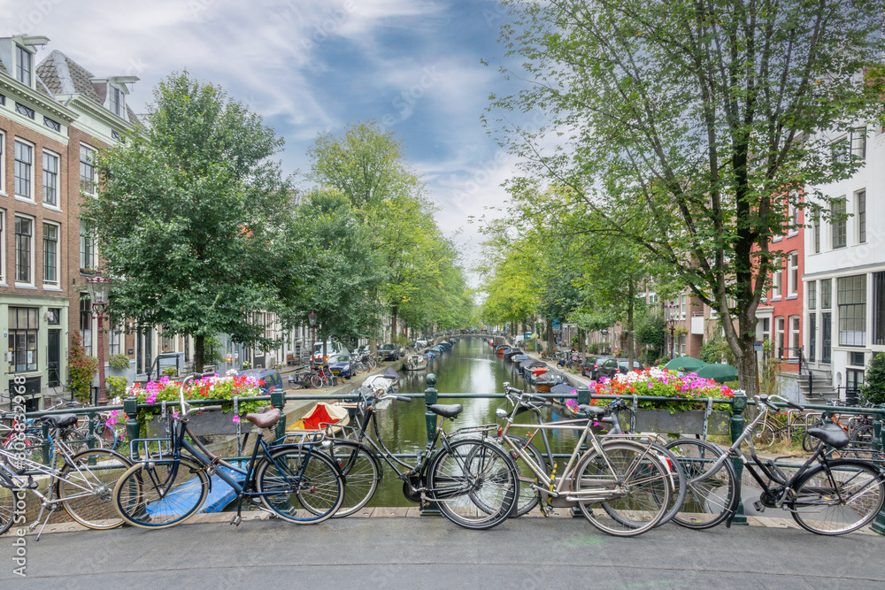 Bicycles on the Summer Amsterdam Bridge