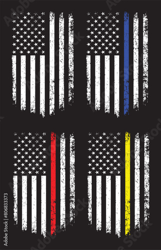 Grunge USA, Police, Firefighter, Dispatcher Flag Vector Design.