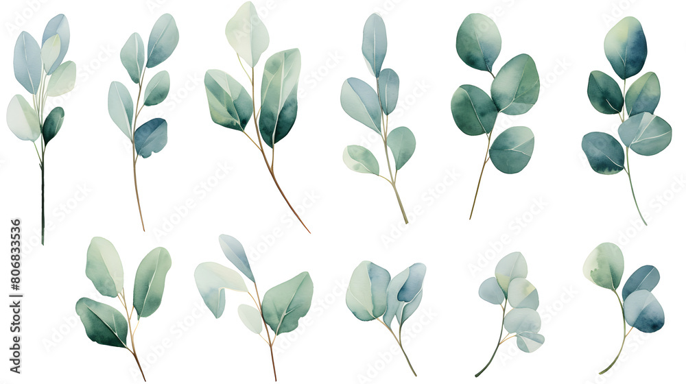 Obraz premium Digital eucalyptus watercolor set print pattern flower abstract graphic poster background