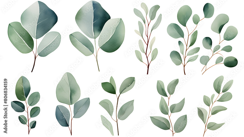 Digital eucalyptus watercolor set  print pattern flower abstract graphic poster background
