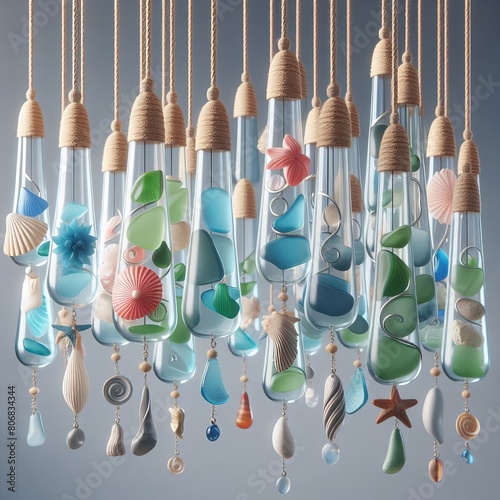  Sea glass wind chimes, photorealistic vf photo