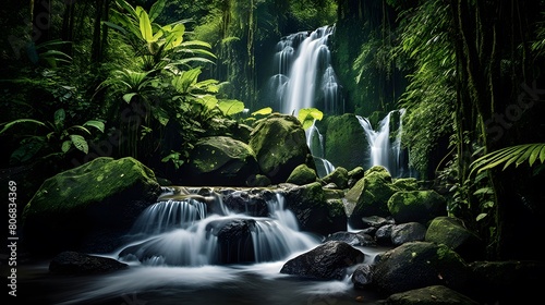 Beautiful waterfall in the rainforest. Panoramic view. © Michelle