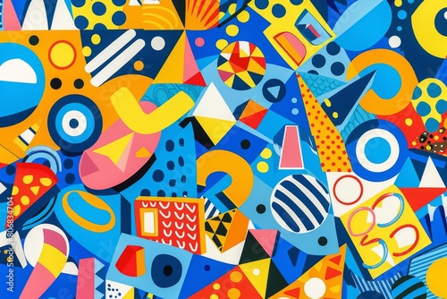 A front cover for a colouring book for toddlers called Shape and Pattern Playground, full of different shapes with various patterns within the shapes