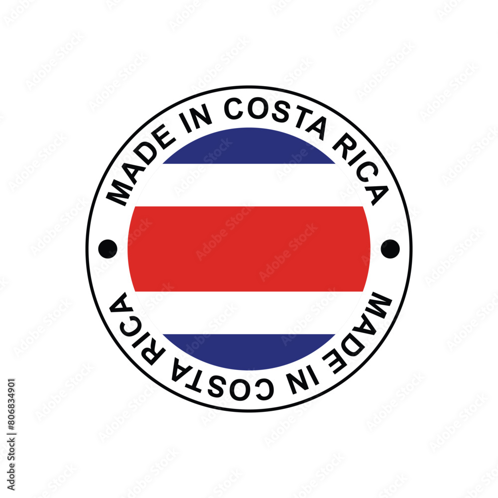 Made in Costa Rica Stamp in circle with flag Vector template on white background Made in Costa Rica Stamp in circle with flag Vector template on white background