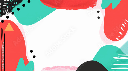 Cartoon minimalist groovy shapes flat lay overlay background with empty copy space, colorful backdrop frame for card or banner decoration with positive vibe and celebration mood