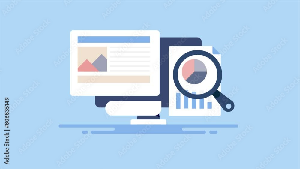 Website information report document, analytics graph web traffic conversion chart diagram software tool on pc screen, animated video. Website information report document, analytics graph web traffic conversion chart diagram software tool on pc screen, animated video.