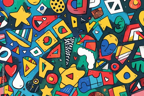 A front cover for a colouring book for toddlers called Shape and Pattern Playground, full of different shapes with various patterns within the shapes