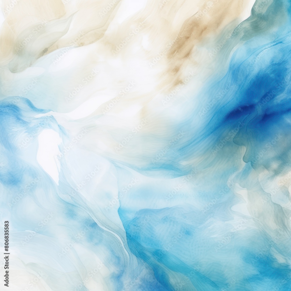 Tan background abstract water ink wave, watercolor texture blue and white ocean wave web, mobile graphic resource for copy space text backdrop