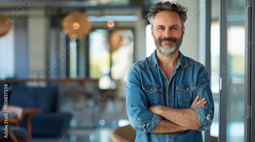 Confident Man in a Denim Shirt photo