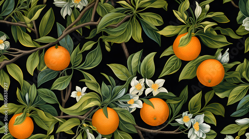 Fototapeta Naklejka Na Ścianę i Meble -  Digital orange blossom print pattern abstract graphic poster background