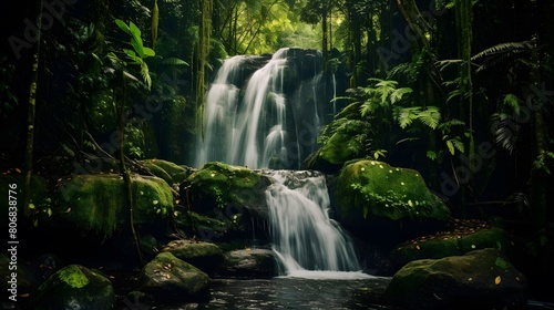 Panorama of a waterfall in the rainforest, Borneo, Malaysia