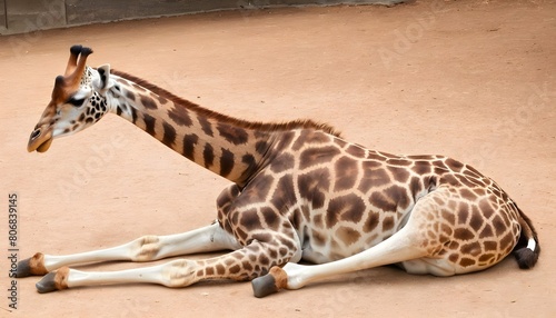 A Giraffe With Its Legs Folded Underneath Resting