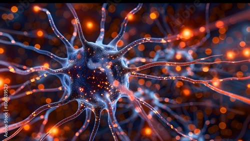 Microscopic view of neuron cells in neural network for neuro research. Concept Neuron Cells, Neural Network, Microscopic View, Neuro Research photo