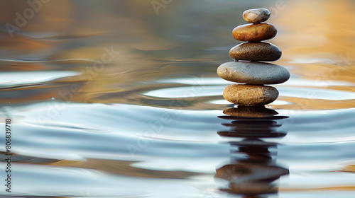 Rock Stones Balanced Calmly on Water Background  Concept of Harmony and Balance in Nature  Zen Meditation Scene with Balanced Pebbles  Tranquil Lake Stones  Generative AI  