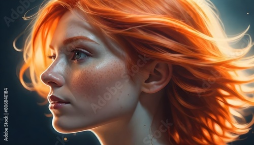 Magical Light Reflects Strokes Portrait Of A Red Haired Woman, Motion Blur Lights, Side View (22)