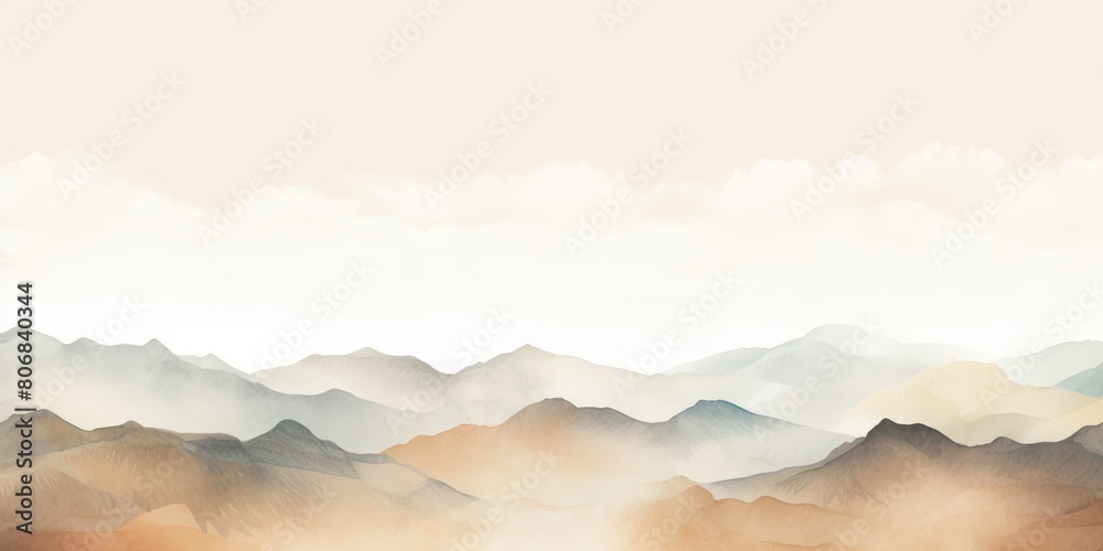 Tan tones watercolor mountain range on white background with copy space display products blank copyspace for design text photo website web banner 