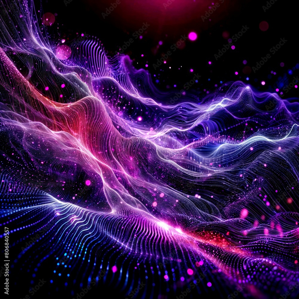 Dynamic Digital Landscape with Abstract Waves and Particles