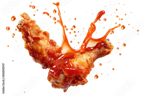 Hot and spicy chicken wings with a splash of hot sauce. PNG clear Background. photo