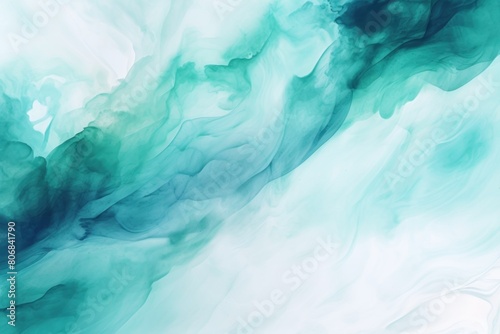 Teal background abstract water ink wave  watercolor texture blue and white ocean wave web  mobile graphic resource for copy space text backdrop 
