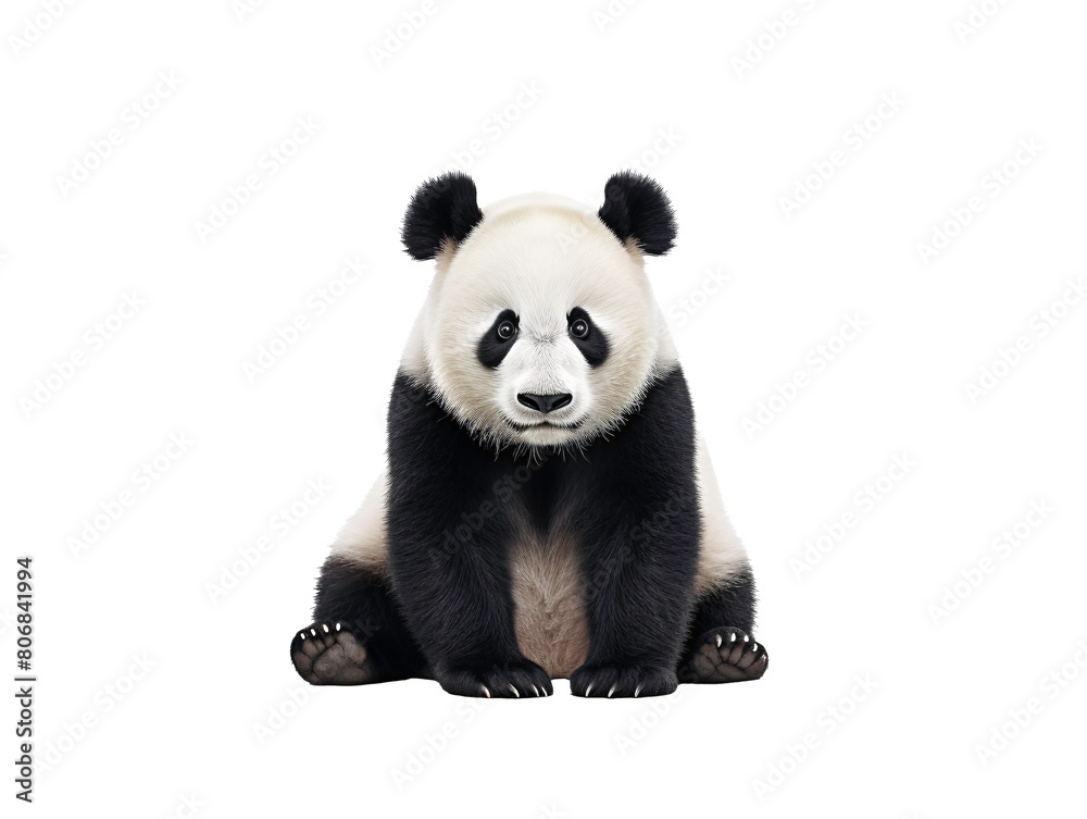 a panda bear sitting on a white background