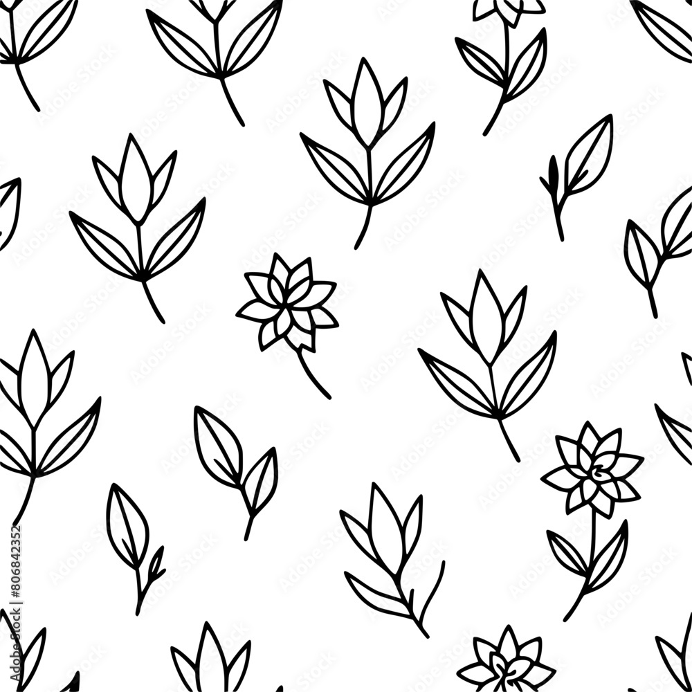 Seamless floral pattern with a repeating design of various small flowers and leaves, ideal for backgrounds and textile applications
