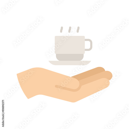 Hand holding a fresh cup of coffee or tea hot. Hot coffee with a heart.
