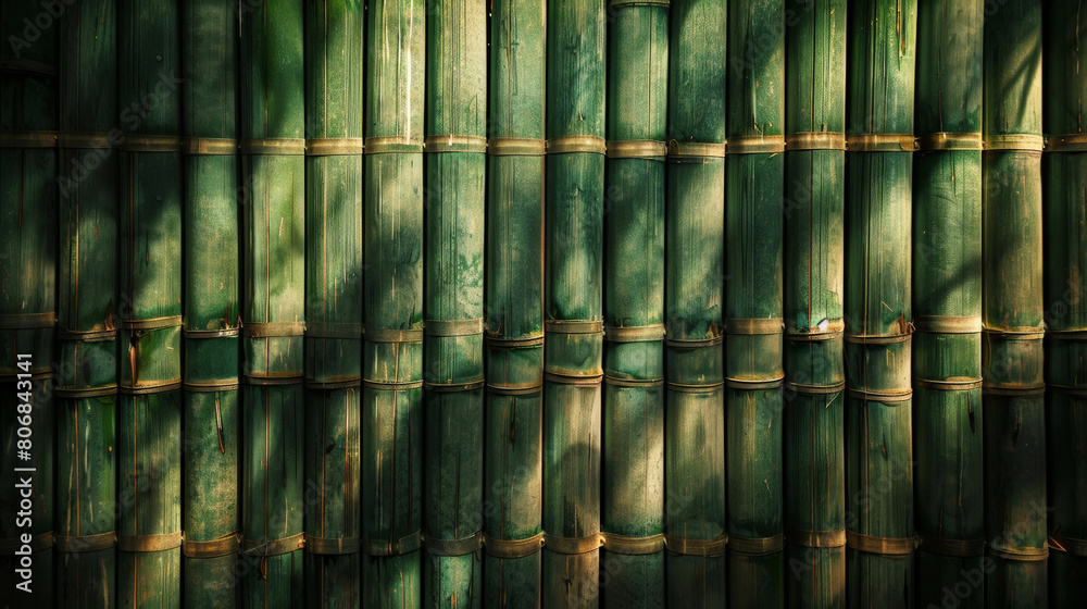 Dark green aesthetic bamboo background. Natural texture. Presentation template. Generative AI Dark green aesthetic bamboo background. Natural texture. Presentation template. Generative AI