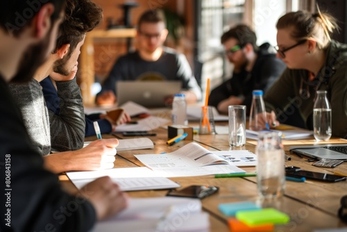 Close-up portrait of a business meeting in the office, generative AI. Beautiful simple AI generated image in 4K, unique.