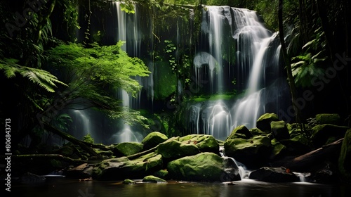 Panoramic view of beautiful waterfall in tropical rainforest  Thailand