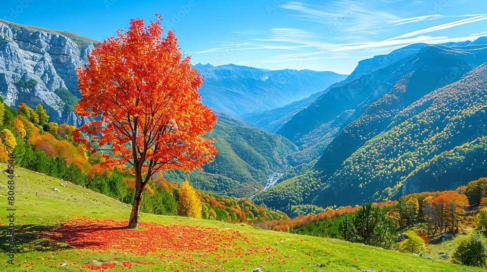Stunning view of beautiful green valley with trees and colorful grass against picturesque high