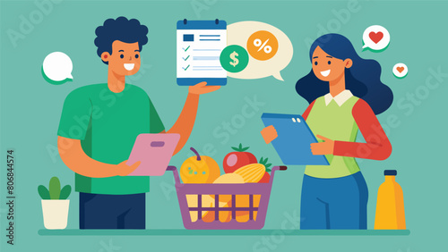 As they browse for groceries a couple weighs their options for a student loan repayment plan and how it will affect their monthly budget.. Vector illustration