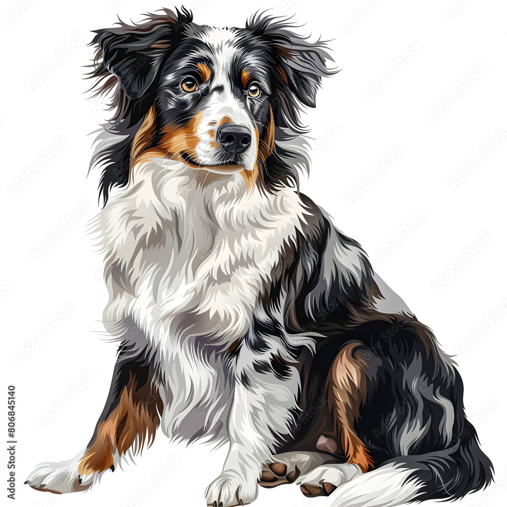 Clipart illustration of a australian shepherd dog breed on a white background. Suitable for crafting and digital design projects.[A-0003]