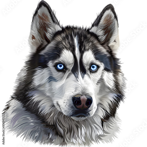 Clipart illustration of a siberian husky dog breed on a white background. Suitable for crafting and digital design projects. A-0004 