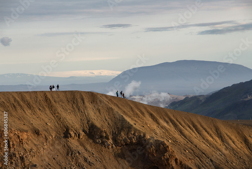 Hiking in the beautiful landscape of Icelandic highlands of Myvatn region