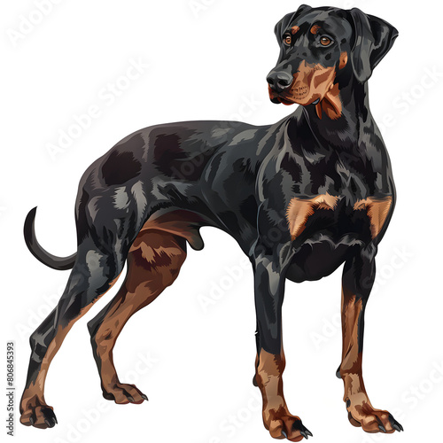 Clipart illustration of a doberman pinscher dog breed on a white background. Suitable for crafting and digital design projects. A-0002 