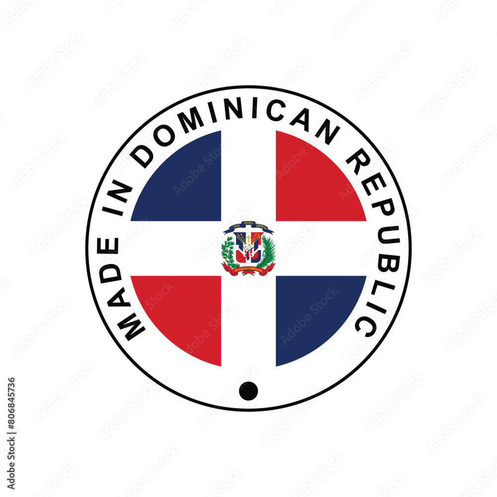 Made in Dominican republic Stamp in circle with flag Vector template on white background Made in Dominican republic Stamp in circle with flag Vector template on white background