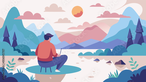A person using watercolors to create a serene landscape reflecting on their emotions and using the medium to find peace and acceptance..