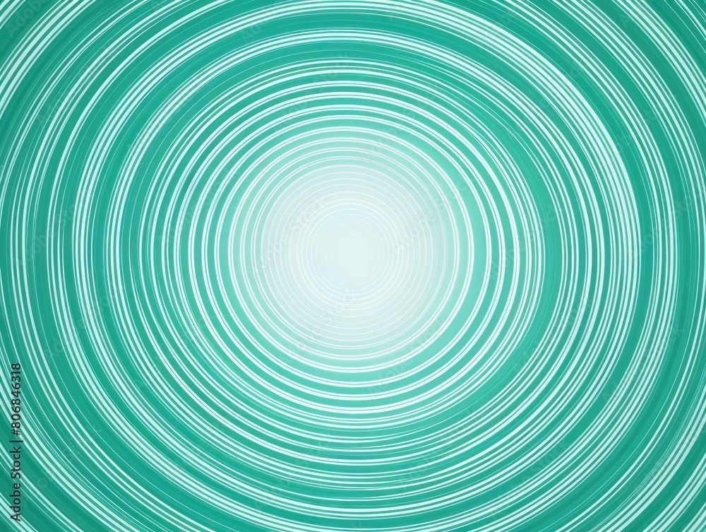 Teal thin concentric rings or circles fading out background wallpaper banner flat lay top view from above on white background with copy space blank 