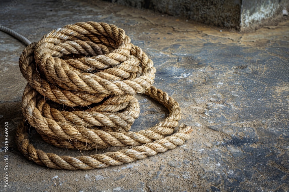 Fototapeta premium Ropes from an old sailing boat, close-up.. Beautiful simple AI generated image in 4K, unique.