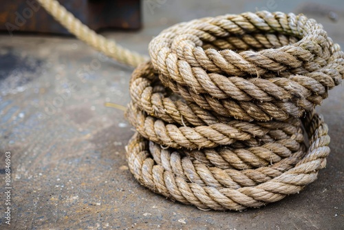 old grease-soaked rope over worn boards, background image. Beautiful simple AI generated image in 4K, unique.