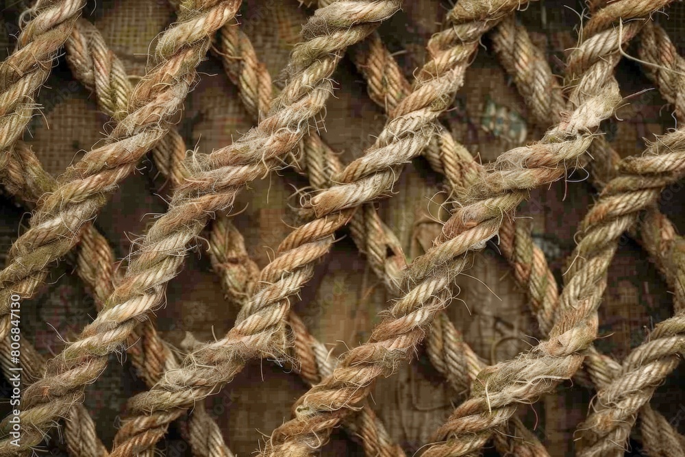 old grease-soaked rope over worn boards, background image. Beautiful simple AI generated image in 4K, unique.