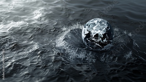 The image shows a skull-like planet floating in a sea of dark water.