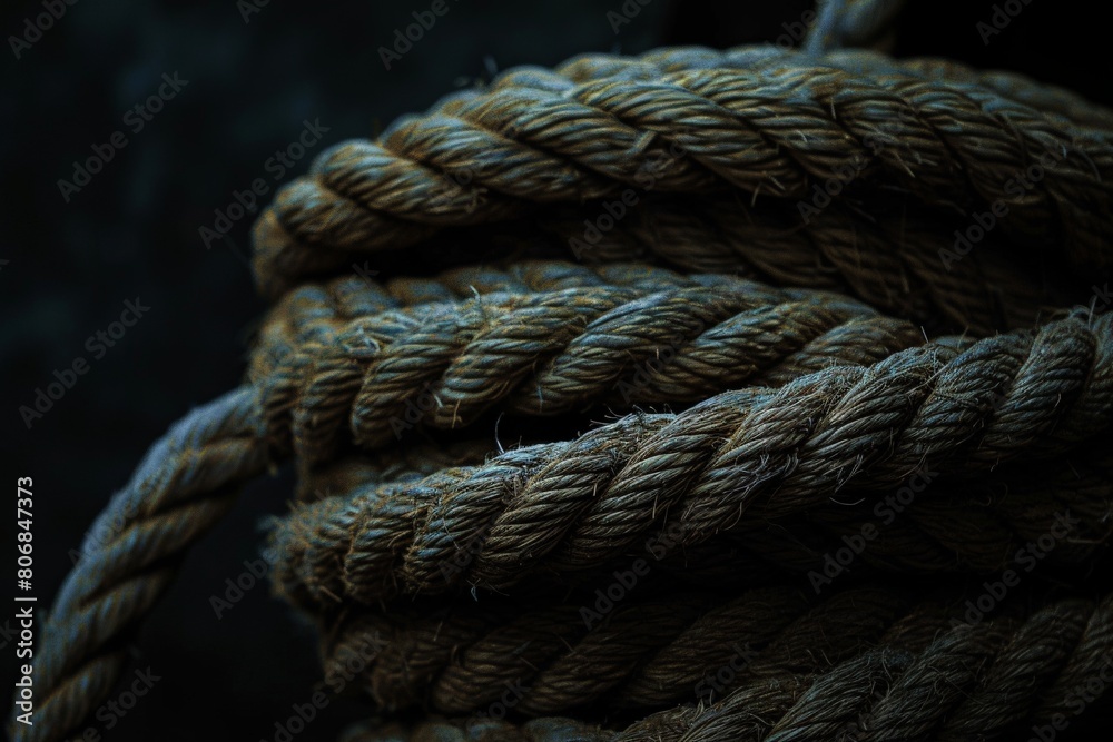 Close-Up of Rope on Black Background for a Textured Photo or Design Element. Beautiful simple AI generated image in 4K, unique. Close-Up of Rope on Black Background for a Textured Photo or Design Element. Beautiful simple AI generated image in 4K, unique.