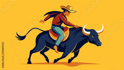 As the bull attempts to throw him off the bull rider stays calm and collected riding with grace and precision.. Vector illustration