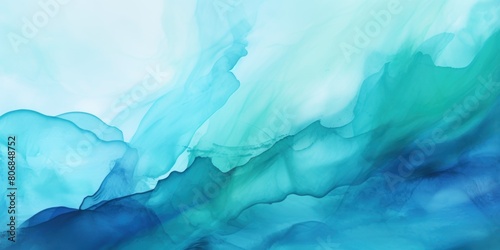 Turquoise background abstract water ink wave  watercolor texture blue and white ocean wave web  mobile graphic resource for copy space text 
